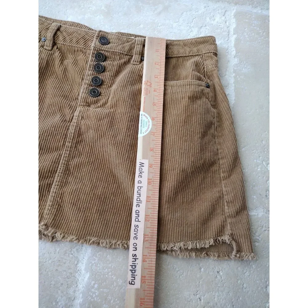INDIGO REIN Mini Skirt Women Junior 11/29 Golden Tan Corduroy Button Fly Cut Off